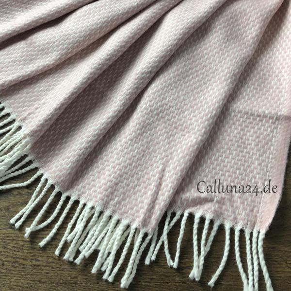 Kuscheldecke Wohndecke Sofadecke Baumwolle Rosa Weiß Fransen